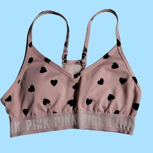 PINK Blush Pink Heart Pattern Sports Bra XS